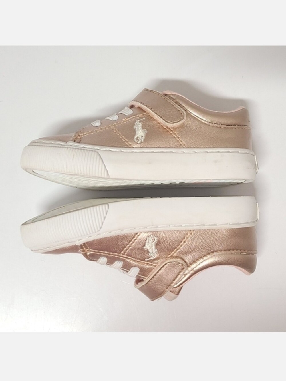 Polo Ralph Lauren Elmwood Velcro Sneakers Metallic Pink Girl's Sz 7 - Picture 13 of 15